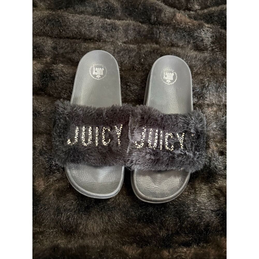 Juicy By Juicy Couture Womens Wrapped Slide Sandals Black Size 9 furry